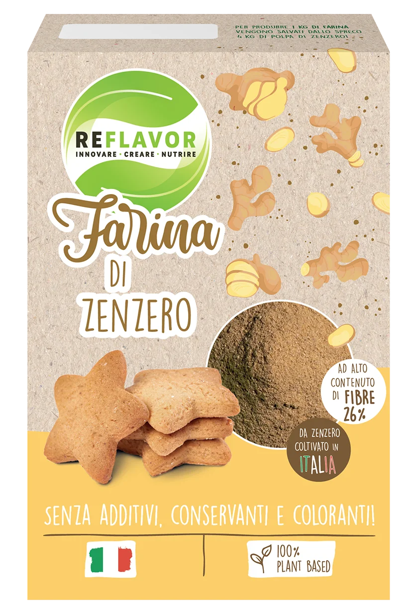 Pack della farina di zenzero del brand reflavor