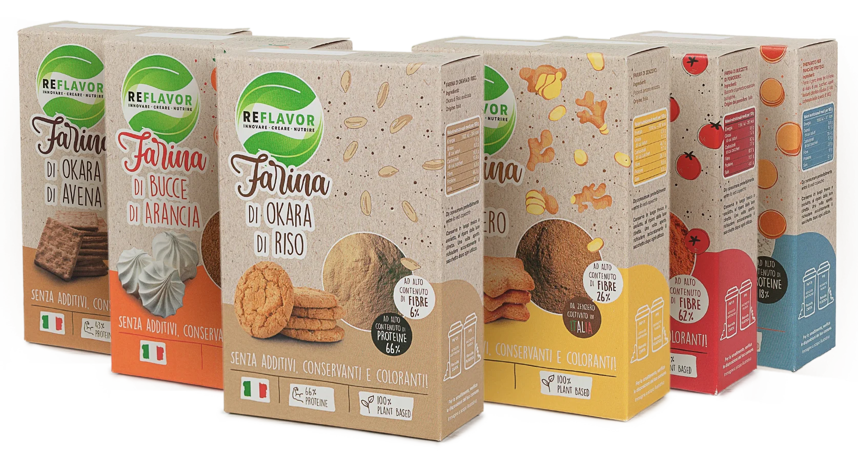 Products Packages of the six products from the reflavor line